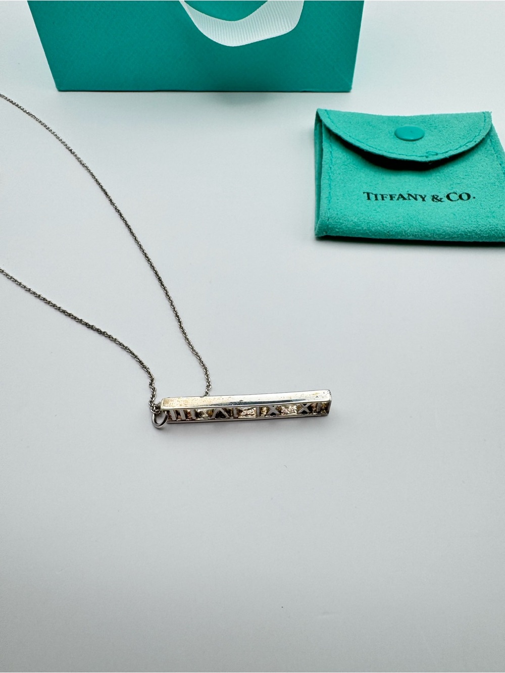 Tiffany & Co. Atlas Roman Numeral Bar Necklace Sterling Silver 925 18" Chain - Picture 2 of 4